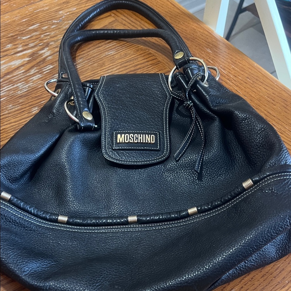 Moschino Black Shoulder Bag with Gold Accents